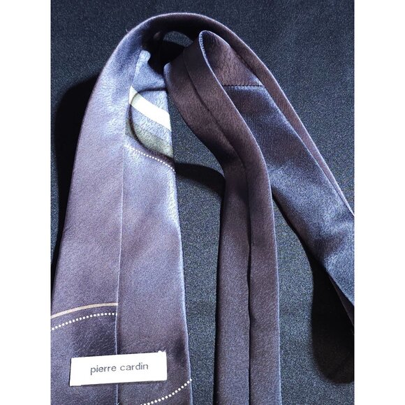 Elegant Pierre Cardin Men's Silk Tie With Modern Wave Pattern In Black & Gray - Picture 8 of 10